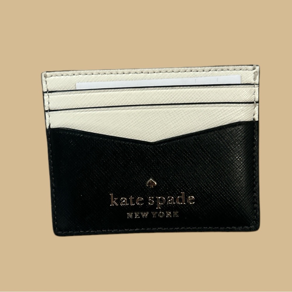 Kate Spade Staci Slim Color Block Card Holder Black and Cream NWT - Picture 4 of 5